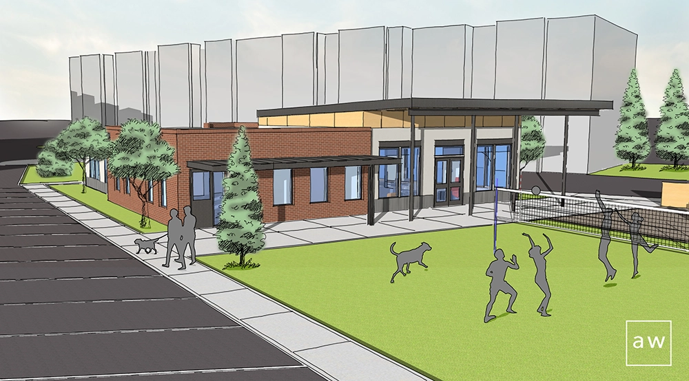 Rendering of the exterior of the new clubhouse